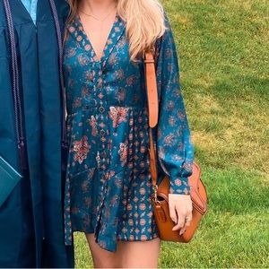 Free People western long sleeve button up fit flare dress